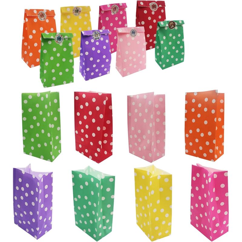 40 pcs Color Kraft Bag Birthday Gift Bag 48 pcs ROund Sticker Gift Bags Craft Paper Bag For Candy Cookies Nuts Weddings