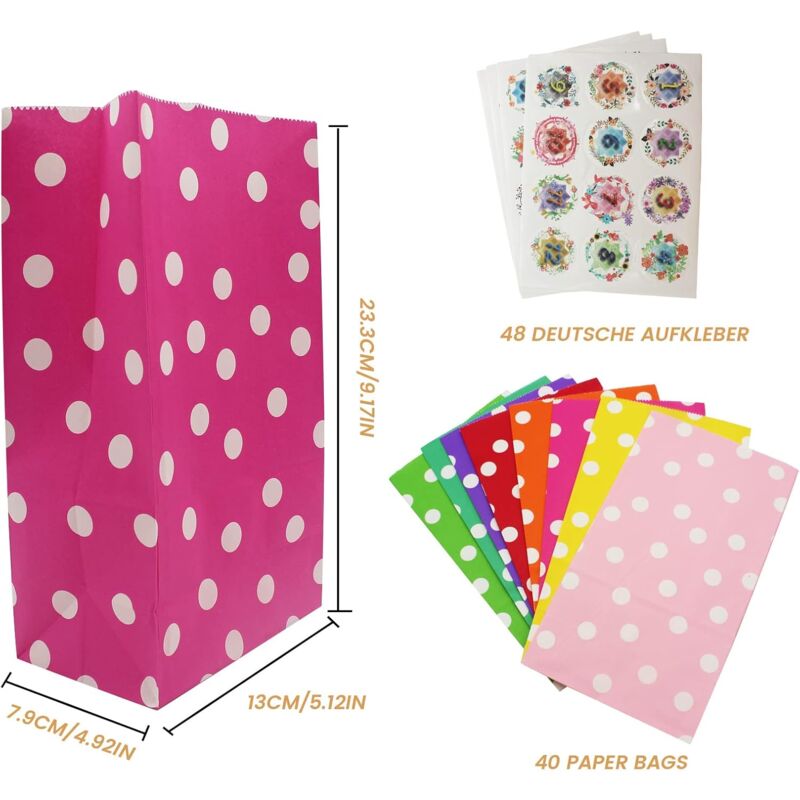 40 pcs Color Kraft Bag Birthday Gift Bag 48 pcs ROund Sticker Gift Bags Craft Paper Bag For Candy Cookies Nuts Weddings