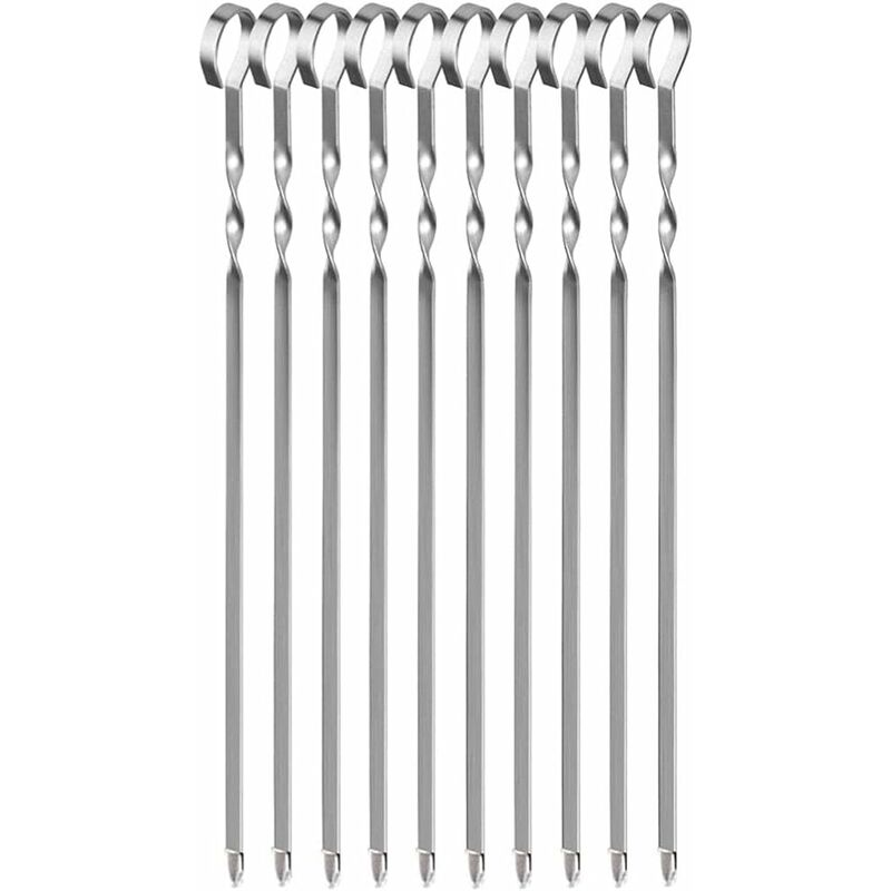 Stainless Steel Kebab Skewers, 10 Flat Metal Barbecue Skewers, Reusable Grilling Skewers, For Vegetables And Chicken