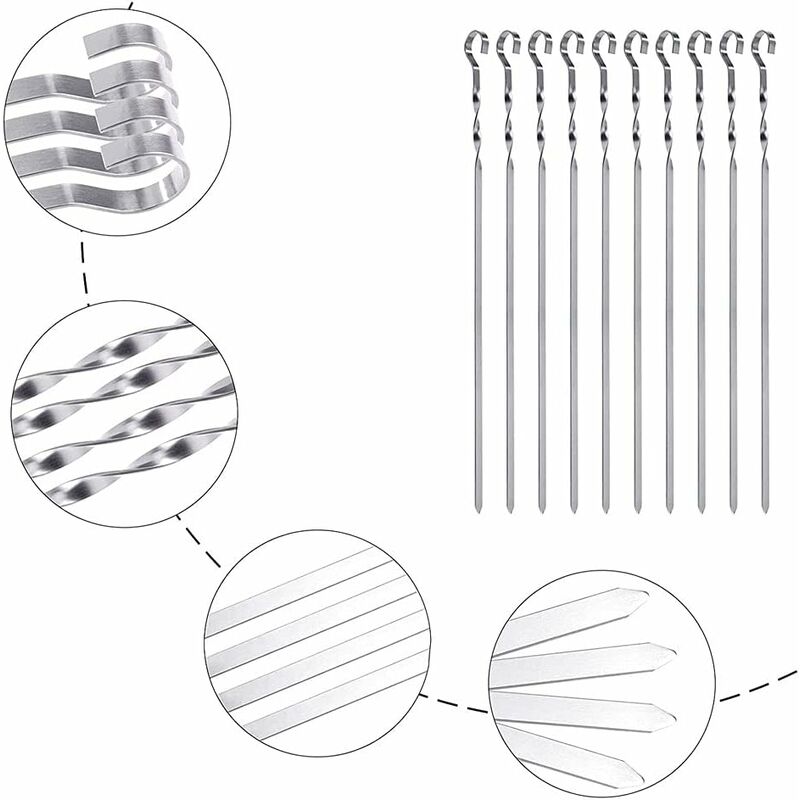 Stainless Steel Kebab Skewers, 10 Flat Metal Barbecue Skewers, Reusable Grilling Skewers, For Vegetables And Chicken