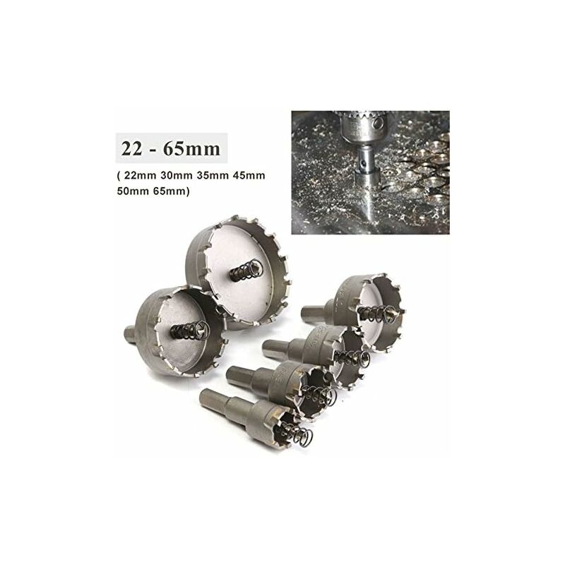 6 pcs Hss Tct Chainsaw Drill Bits Carbide Hole Opener, 22-65Mm