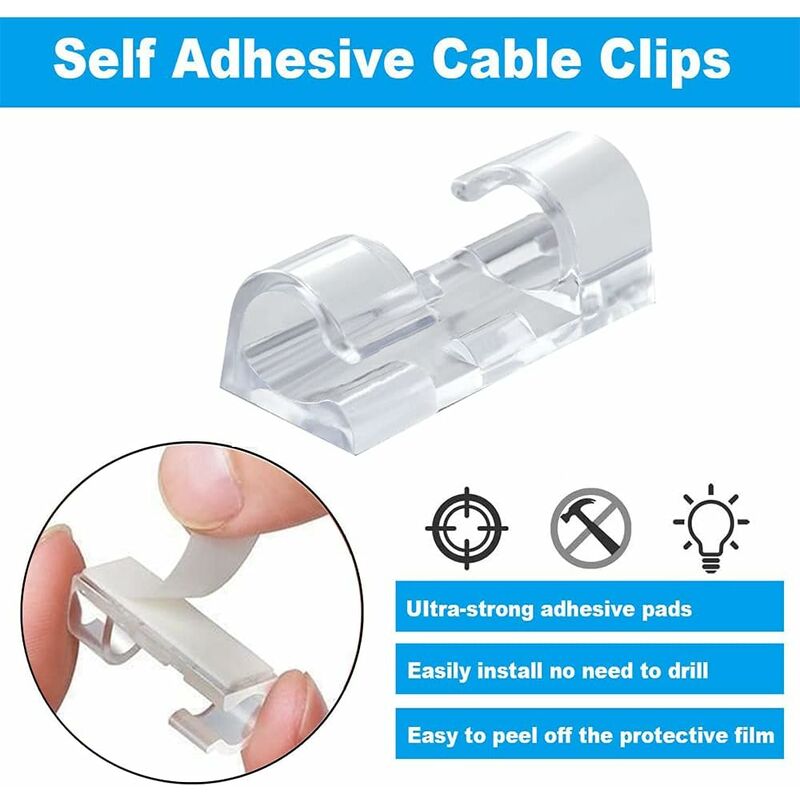 60 Pack Clear Cable Clips, Strong Self-Adhesive Cable Holder, Durable Plastic Cord Management Organizer Clamps For Home
