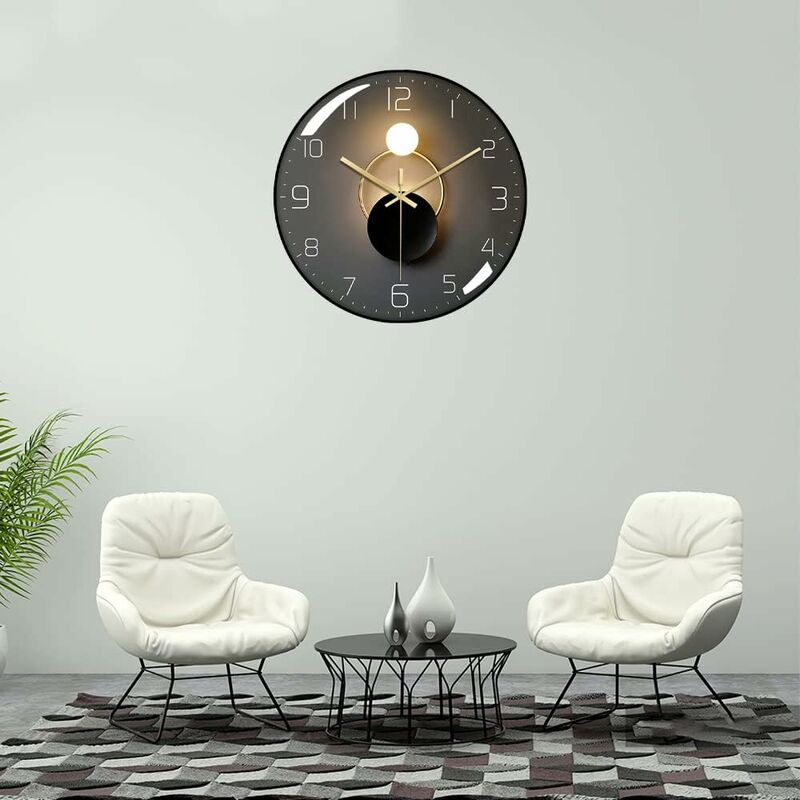 Modern Silent Wall Clock, 30Cm Diameter ROund Digital Quartz Wall Clock, Suitable For Living ROom, Office, Bedroom,