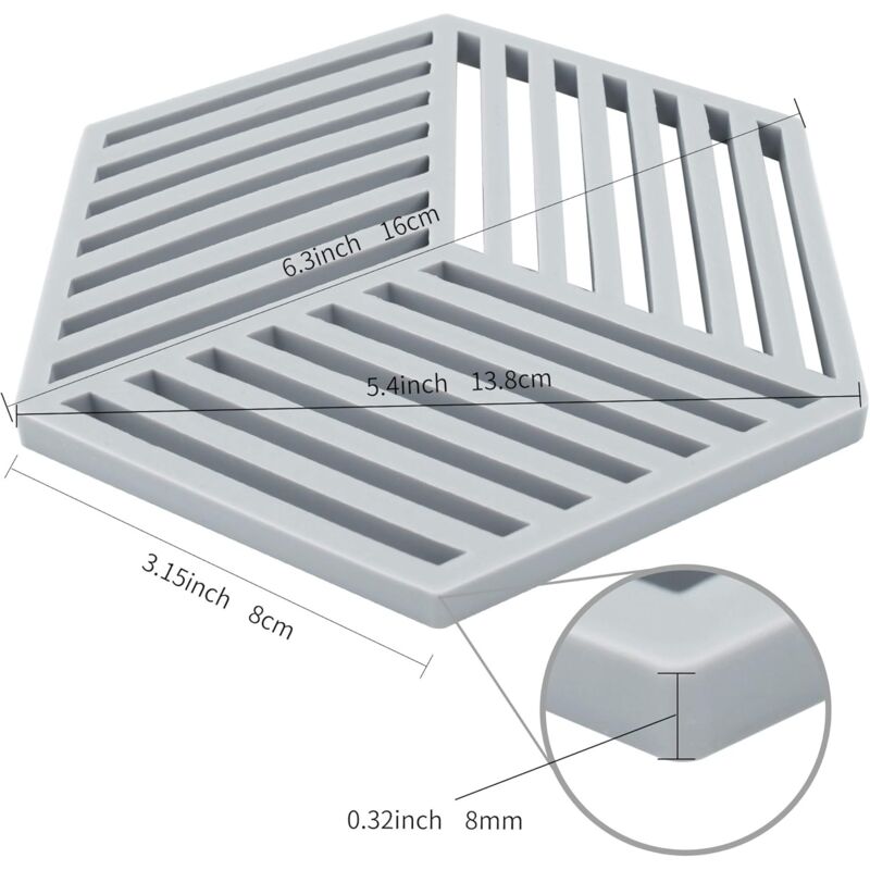 Kitchen Pot Coaster Tapis De Protection En Silicone Teffa (Gris, Raya Hexagonal: 160X138X8Mm)