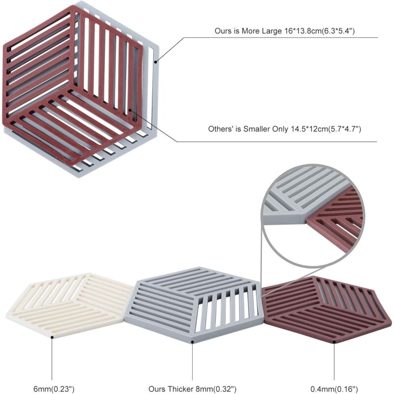 Kitchen Pot Coaster Tapis De Protection En Silicone Teffa (Gris, Raya Hexagonal: 160X138X8Mm)