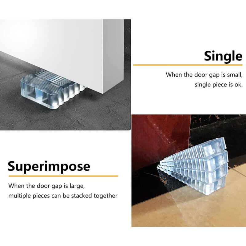 4 pcs Transparent Door Wedge Soft Rubber Non-Slip Block Adjustable Height Door Stopper For Tile, Floor, Concrete,