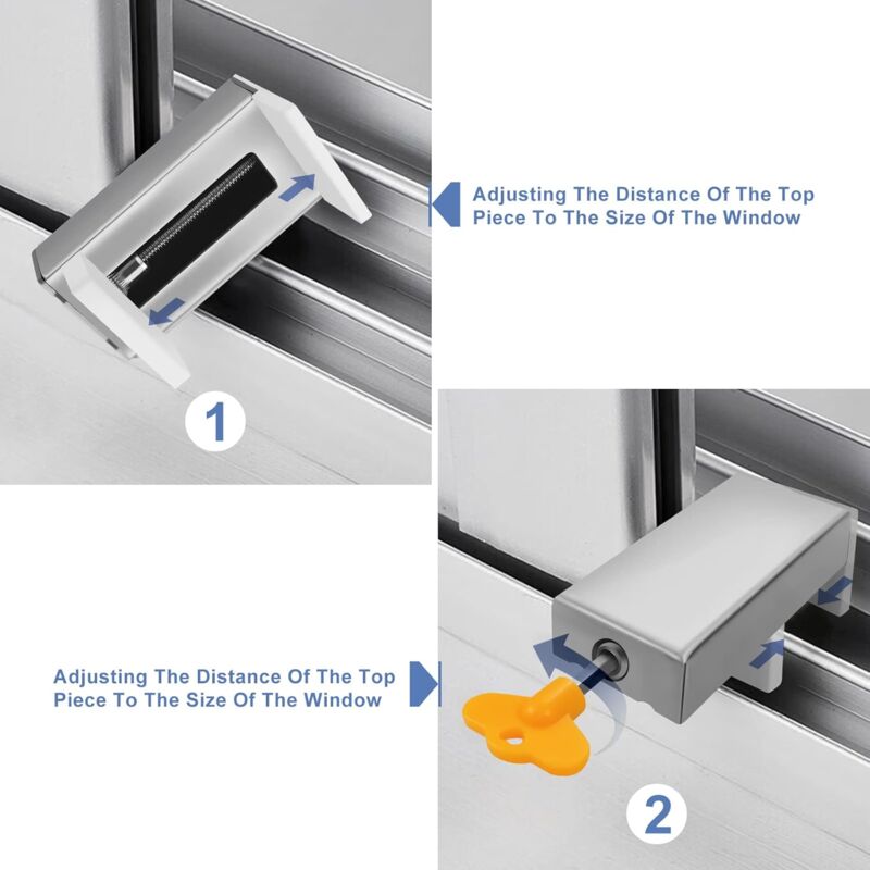 2 pcs With Key Aluminum Alloy Door Frame Security Lock Adjustable Sliding Double Window Locks Steel Safety Locks Child