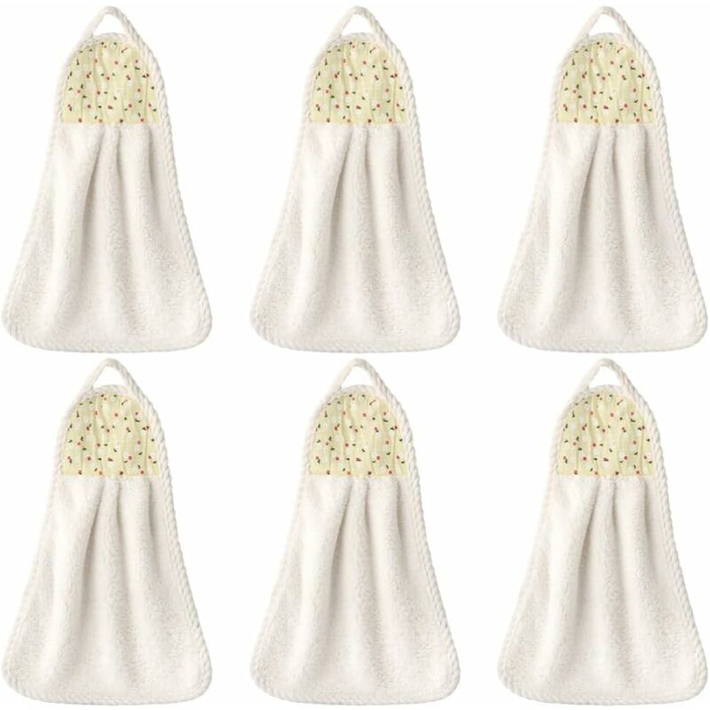 6 pcs Hanging Hand Towels Coral Fleece Towel Water Absorption Towel For Home Kitchen Bathroom Beige