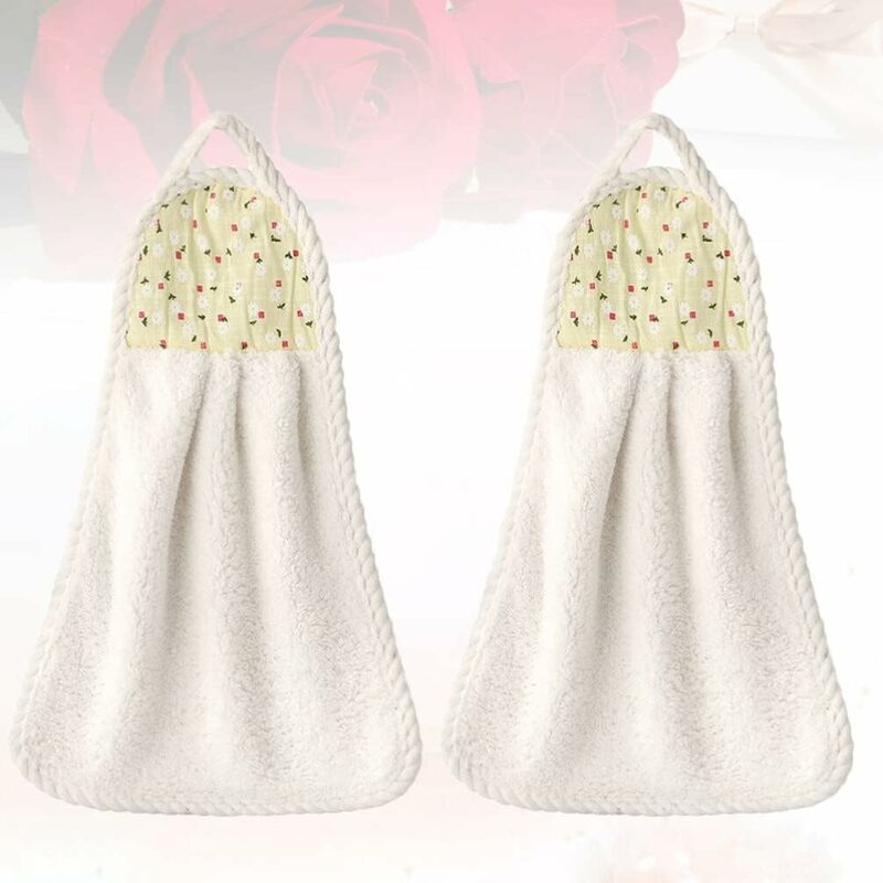 6 pcs Hanging Hand Towels Coral Fleece Towel Water Absorption Towel For Home Kitchen Bathroom Beige