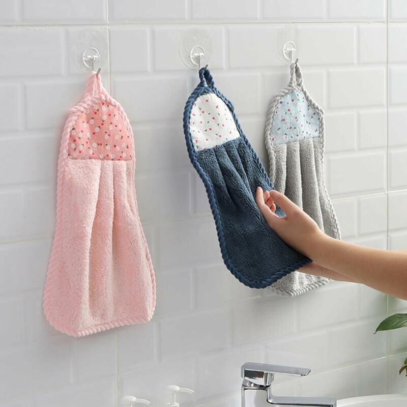 6 pcs Hanging Hand Towels Coral Fleece Towel Water Absorption Towel For Home Kitchen Bathroom Beige
