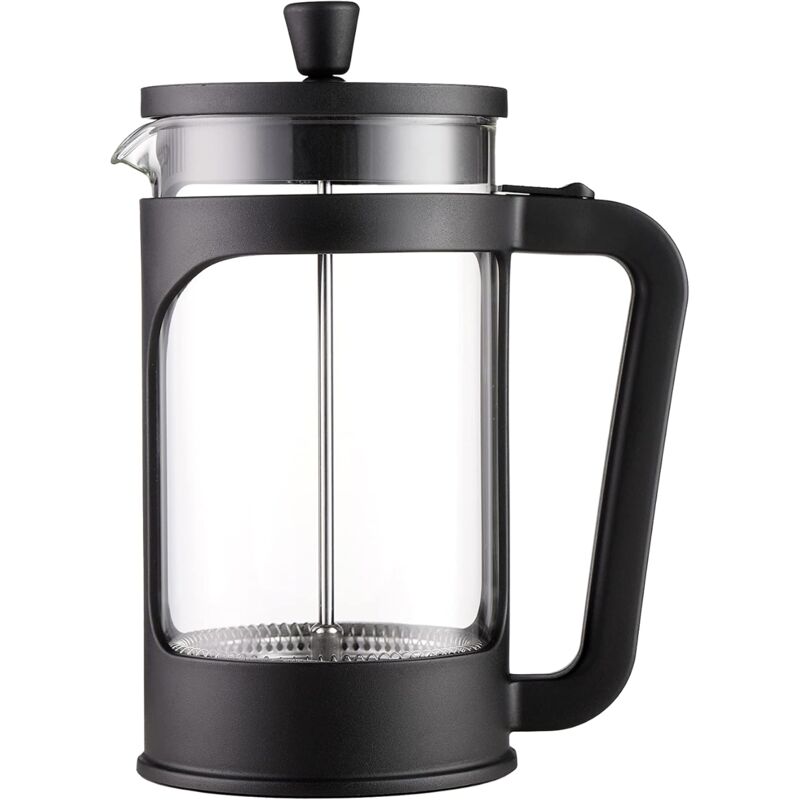 1 Liter/34 Oz French Press Coffee/Tea Maker Heat Resistant Borosilicate Glass, Stainless Steel Filter &amp; Black Lid.