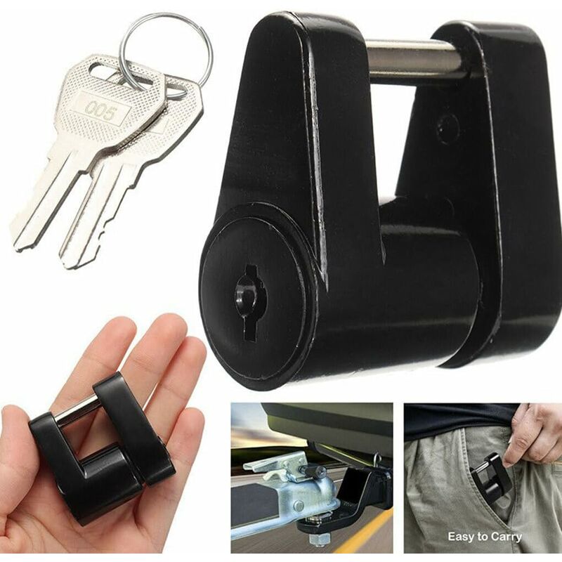 Caravan Security Locks For Safe And Durable Theft Protection, Unisex Metal Locksmith Tools, Trailer Lock, Black