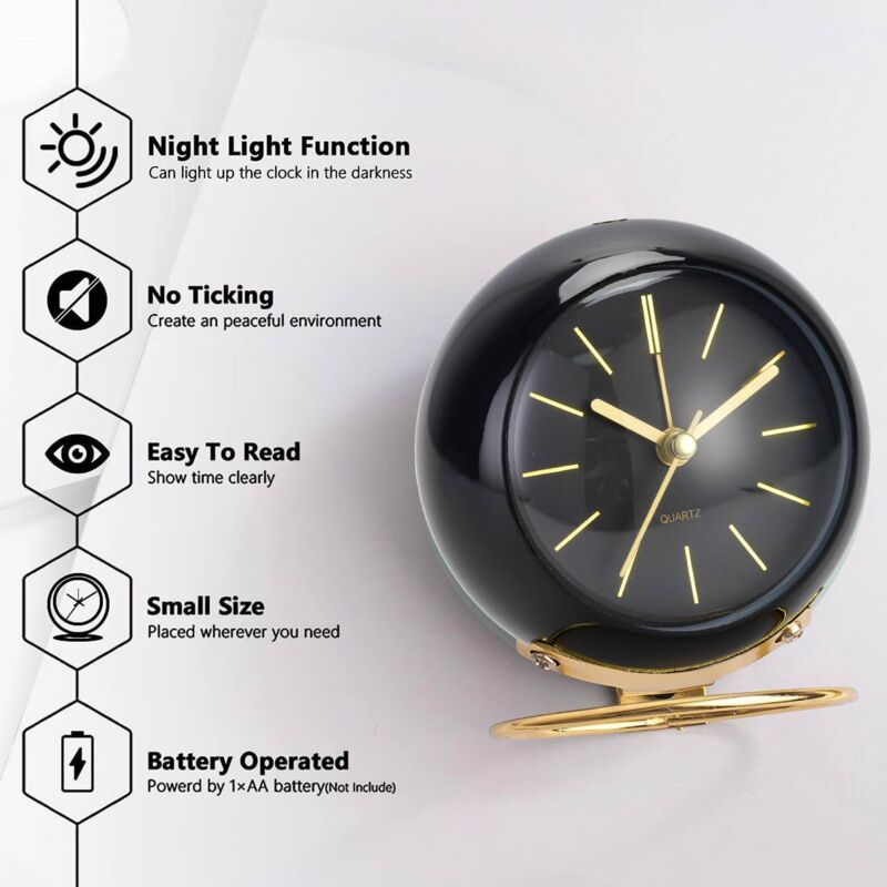 Retro Analog Alarm Clock Non-Ticking With Night Light, Silent, Battery Operated, Easy To Use And Loud Alarm
