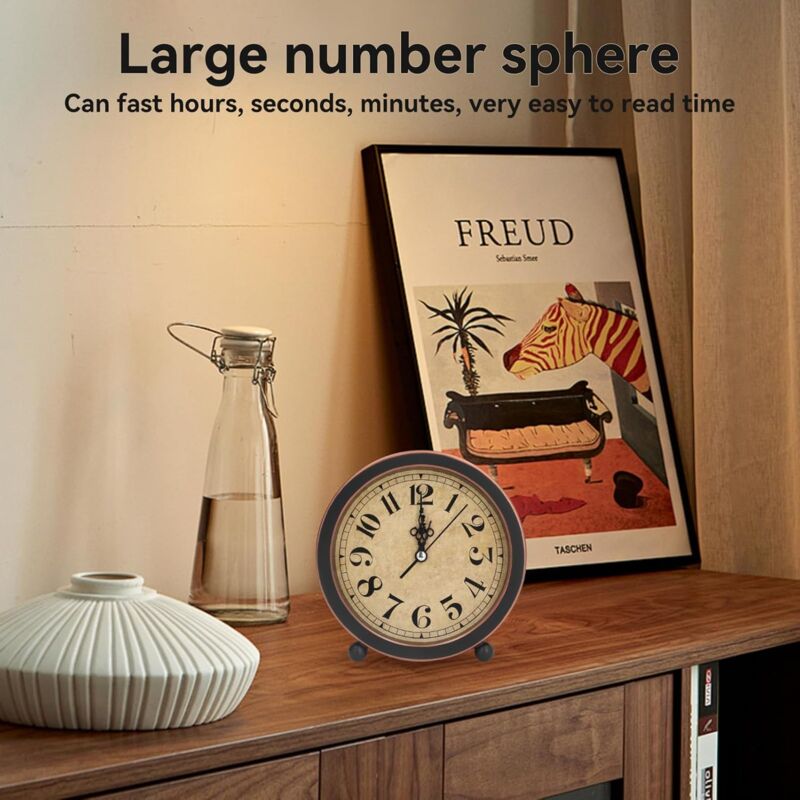 Vintage Retro Analog Alarm Clock, ROund Alarm Clock, Small Desk Clock, Super Quiet, Non-Ticking, Small Clock For Home
