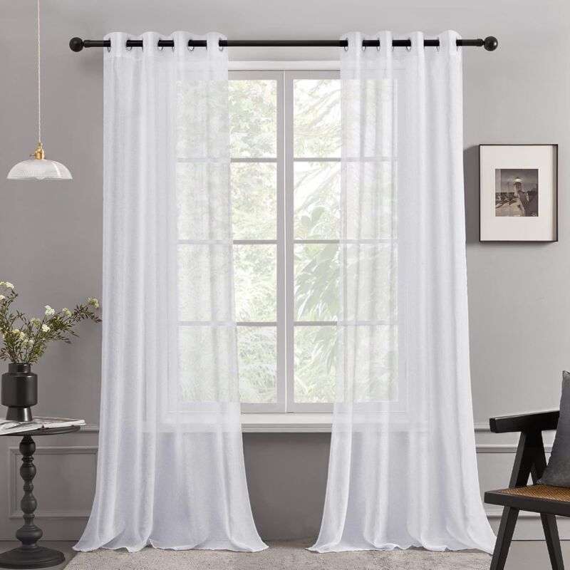 2 pcs Set Voile Curtains Super Soft Decorative Eyelet Curtain Living ROom Bedroom Girl Baby 132X160Cm White