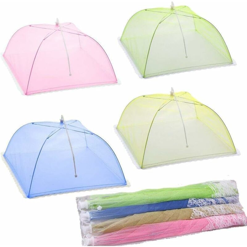 4 pcs Food Cover/Insect Proof Food Cover/Food Tent/Folding Food Cover Mesh Screen Umbrellas, Bbq And More - 4 Colors
