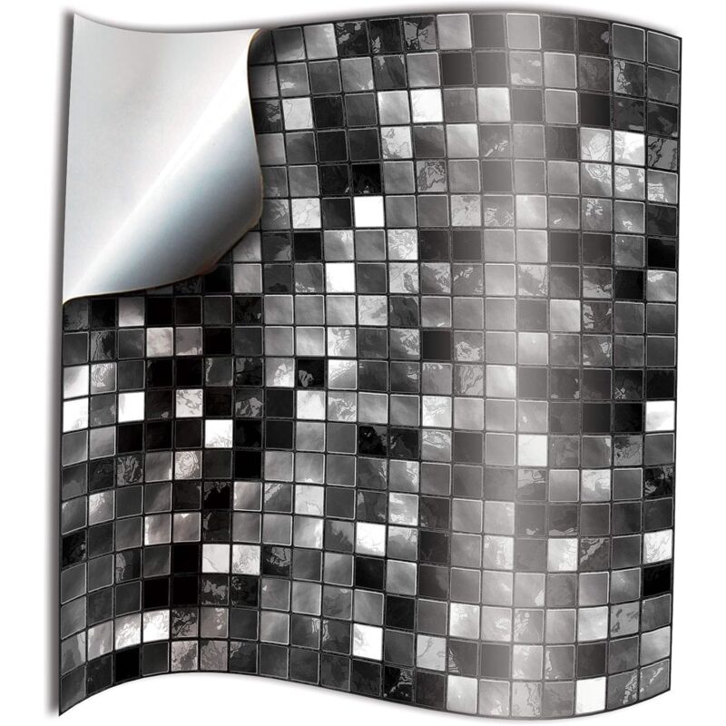 24X Tile Sticker For Bathroom And Kitchen 10 X 10Cm Black White Mosaic 2D Film Adhesive Stickers For Tiles For Wall