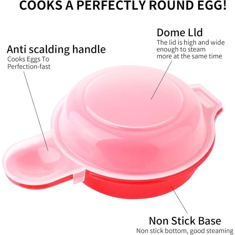 2 Pack Microwave Egg Cooker 1 Minute Hamburg Omelette Maker Kitchen Tool (Red & Clear)