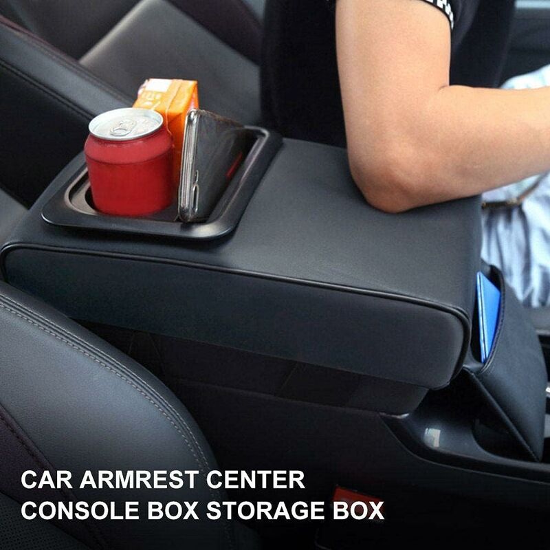 Car Armrest Cushion, Universal Car Center Console Armrest Pillow Pu Leather Memory Foam With Cup Holders And Storage