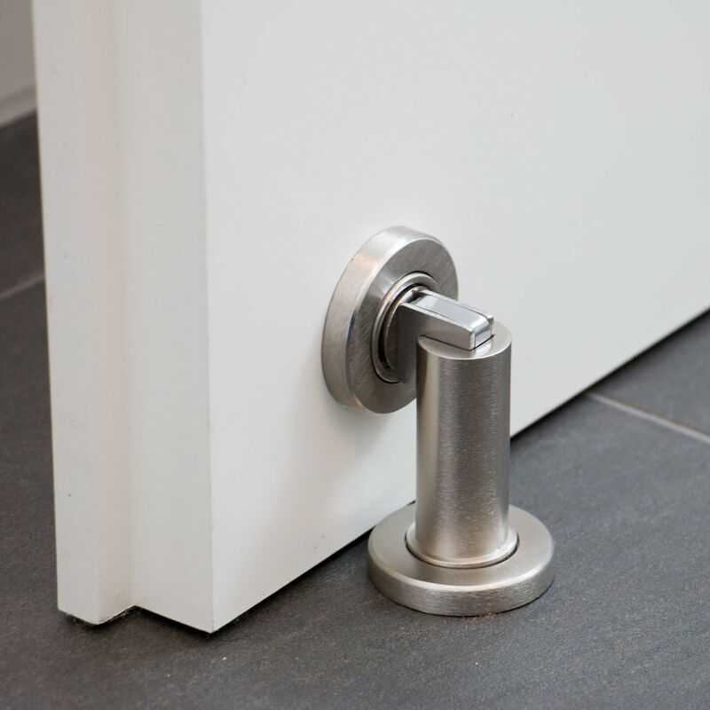 Magnetic Door Stop Ms010 In Stainless Steel Look - Door Stop With Floor And Wall Mounting Hardware - Magnetic Door Stop