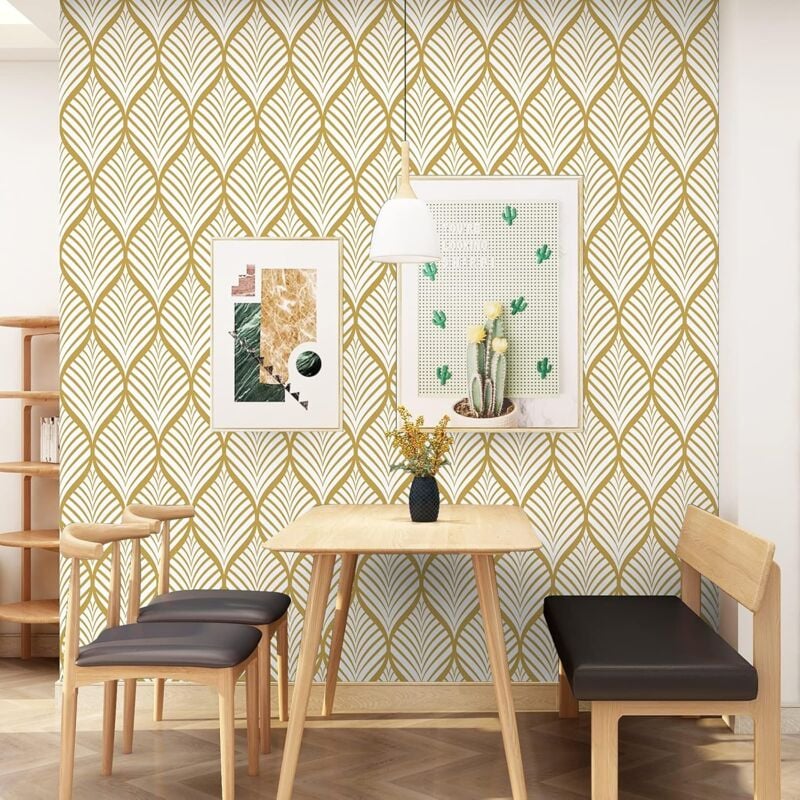 Modern Minimalist Yellow And White Geometric Pattern Wallpaper Waterproof Self-Adhesive Vinyl Film For Bathroom Living