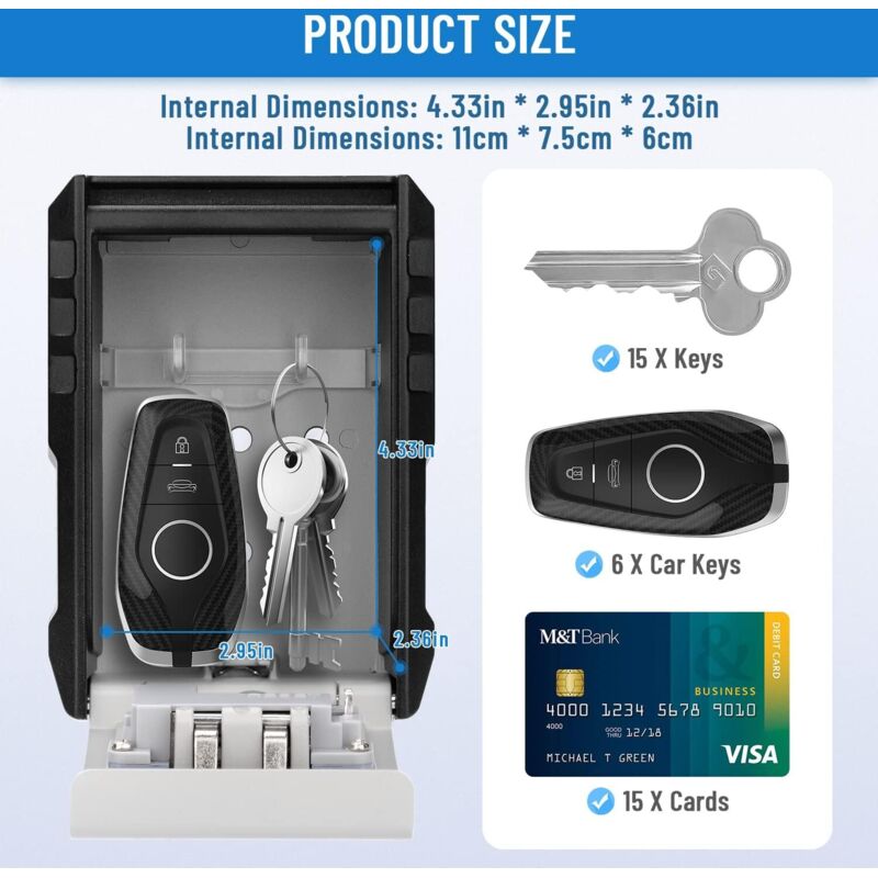 Waterproof Outdoor Security Key Box Key Box Wall Mounted Key Box Large Key Box For Keys, Cards Home Schools Offices