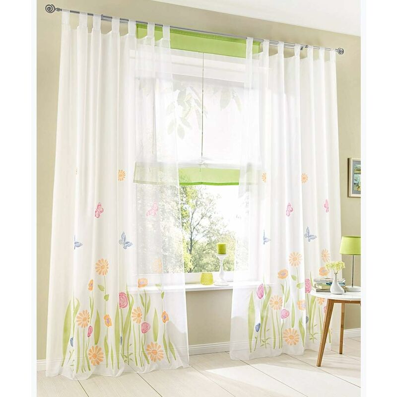 2 pcs Set Sheer Curtains With Tab Top - Floral Printed Voile Curtain - Window Treatment For Bedroom, Living ROom, Kids