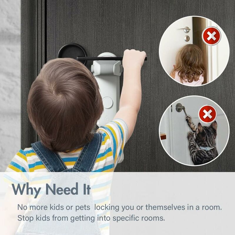 Child Proof Door Lever Lock, Baby Safety Door Handle Lock, Easy To Install And Use 3M Vhb Adhesive No Tools Or Drill
