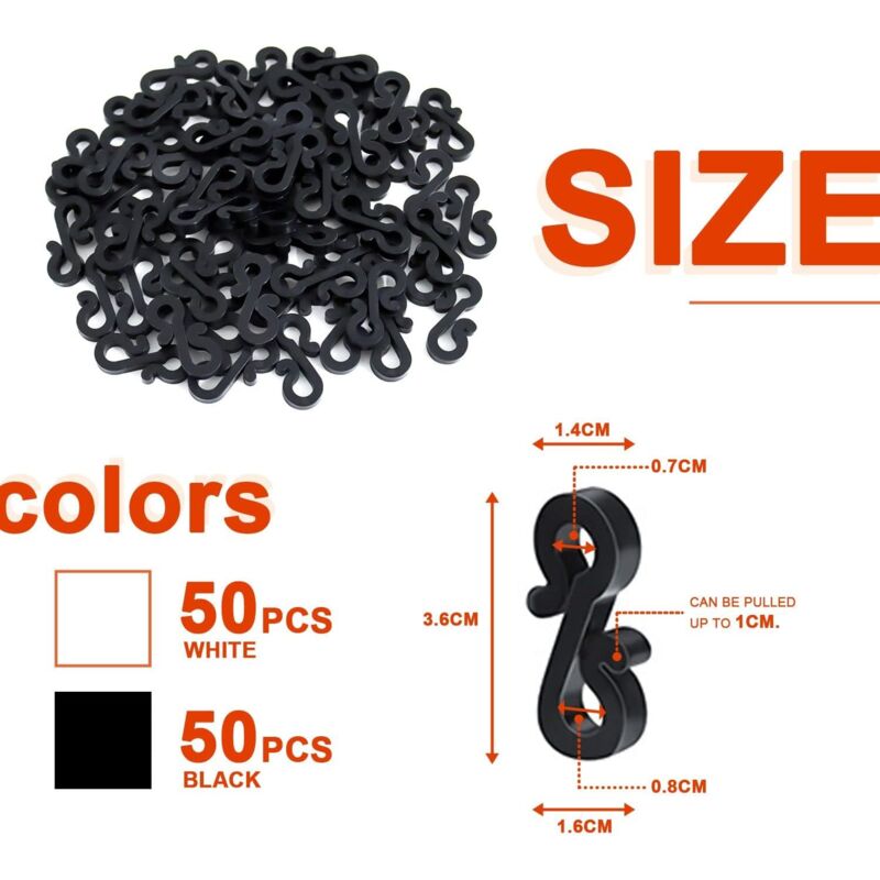 100 pcs Mini Black White Plastic Gutter Hooks With Shape Clip Outdoor Light Hooks For Wedding Christmas Halloween
