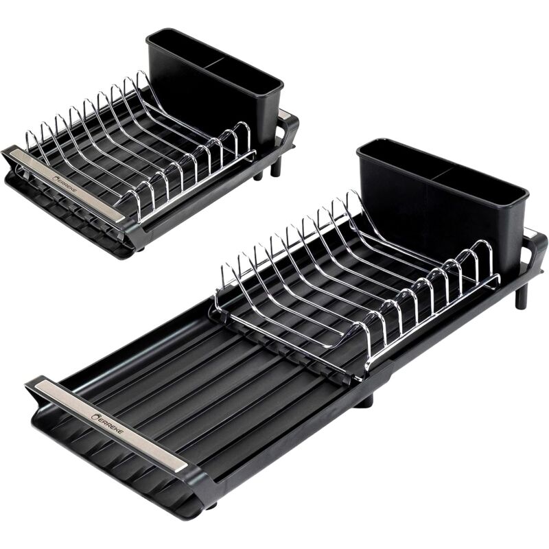 Expandable Kitchen Dish Drainer, Sink Drainer With Pouring Spout, Cutlery Holder, Plastic Foldable Drainer, 28X20 Cm
