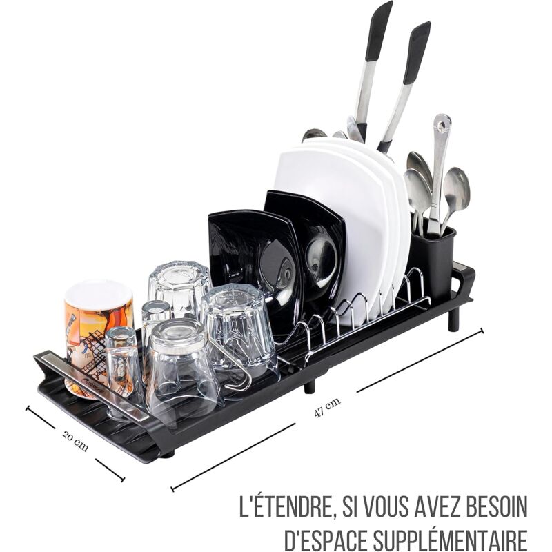 Expandable Kitchen Dish Drainer, Sink Drainer With Pouring Spout, Cutlery Holder, Plastic Foldable Drainer, 28X20 Cm