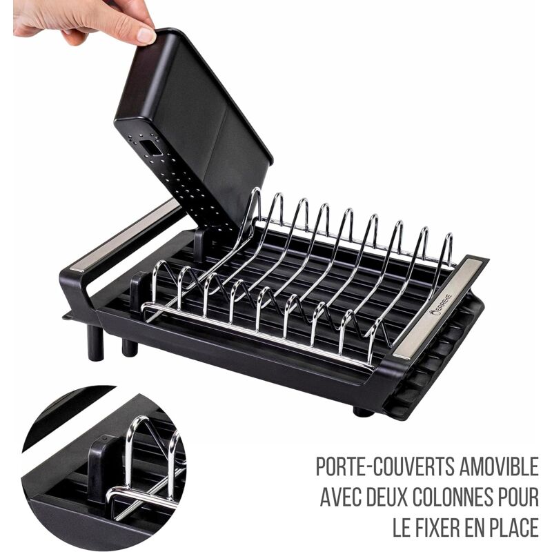 Expandable Kitchen Dish Drainer, Sink Drainer With Pouring Spout, Cutlery Holder, Plastic Foldable Drainer, 28X20 Cm