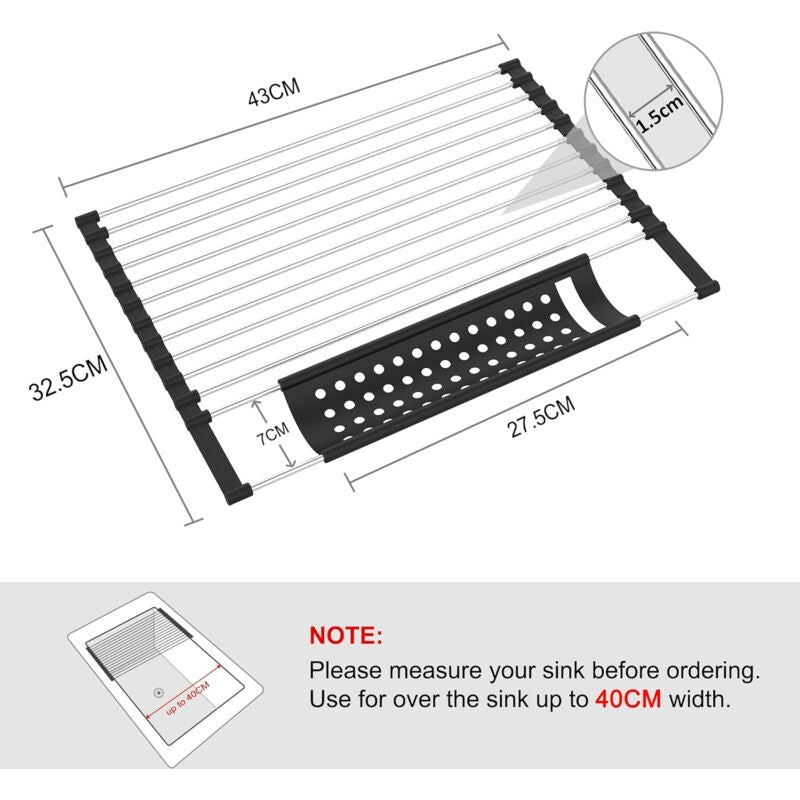 Stainless Steel Kitchen Dish Drainer Rack Foldable And Removable Stainless Steel ROller Drying Rack For Sink Draining