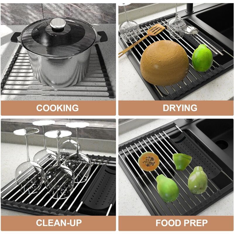 Stainless Steel Kitchen Dish Drainer Rack Foldable And Removable Stainless Steel ROller Drying Rack For Sink Draining