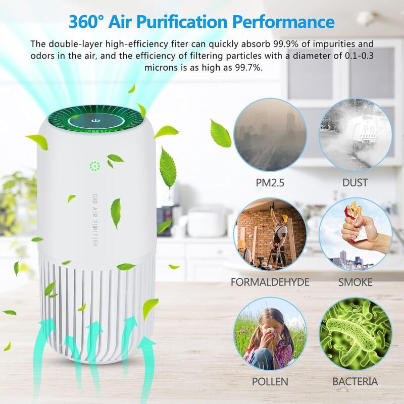 Air Purifier With True Hepa Filter With Uv-C Light, Mini Air Purifier Removes 99.97% Of Smoke Allergens Dust, Air