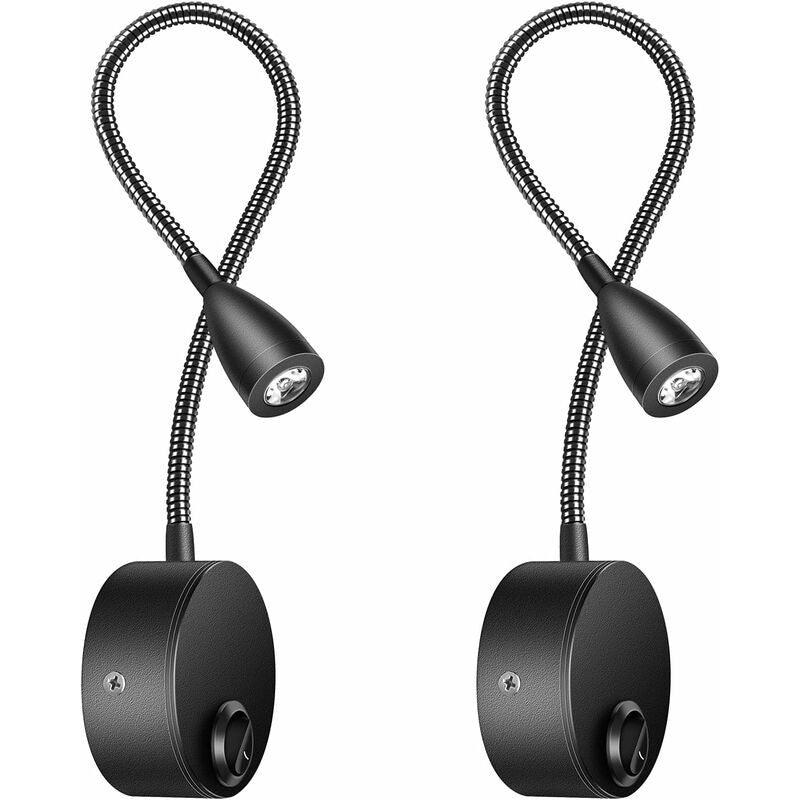 Bedside Wall Lamp 2 Pack Lights Wall Mounted Reading Light LED Gooseneck Light 3W, 6000K Warm White Reading Lamp.