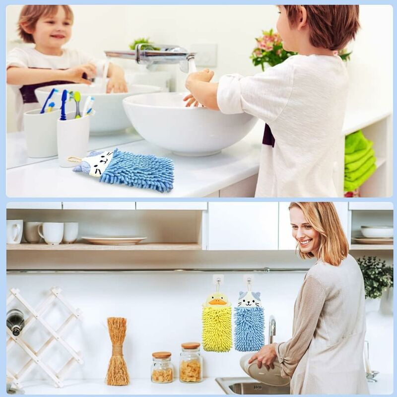Cute Animal Hanging Hand Towel, Soft And Plush Microfiber Towel Quick Dry Absorbent Towels With Hanging Loop For