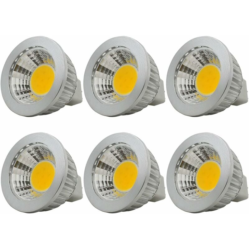 6 Units, Mr16/Gu5.3 Cob LED Bulb, 3W / 210Lm, Dc 12V, Warm White 2700K, Equivalent To 20W Halogen Bulb, Ø50X52, 90°