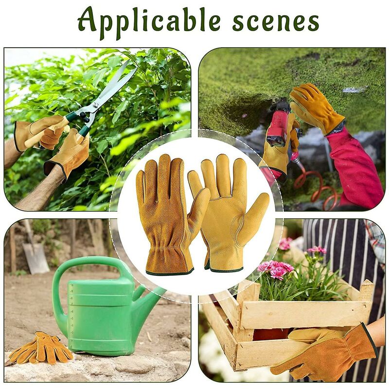 Cowhide Work Gloves, For Drivers, Diy, Gardening, Storage, Farm Work, Multifunctional (L, Yellow)