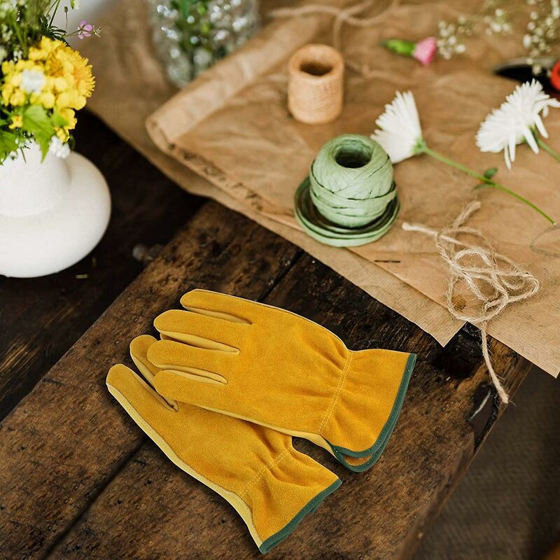 Cowhide Work Gloves, For Drivers, Diy, Gardening, Storage, Farm Work, Multifunctional (L, Yellow)