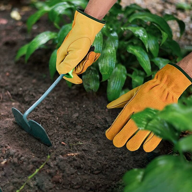 Cowhide Work Gloves, For Drivers, Diy, Gardening, Storage, Farm Work, Multifunctional (L, Yellow)