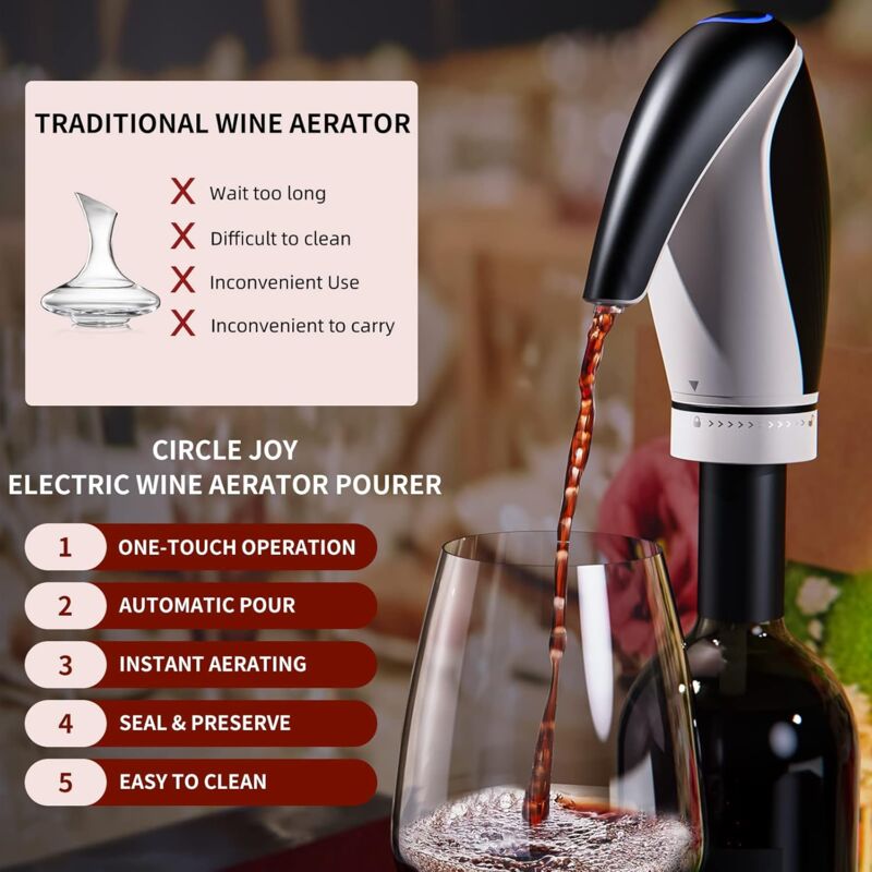 Electric Wine Aerator Pourer Rechargeable 3-In-1 Wine Decanter Dispenser Preserver Penguin Shape Gifts For Wine Lovers,