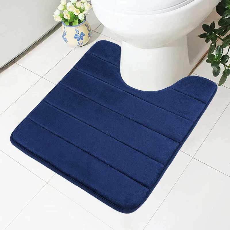 Memory Foam Bath Mat Non-Slip Backing Soft Water Absorbent Bath Mat For Toilet Bathroom, Memory Foam, Navy Blue, 50 X