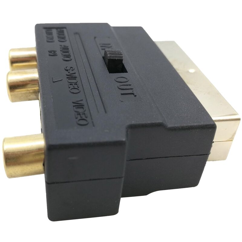 Rgb Scart 21 Pin Male To 3 Rca Av Female Converter + Video Adapter (Black)