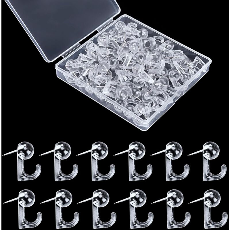 50 pcs Clear Push Pins Thumbtacks Hanging Hooks Plastic Wall Hooks For Cork Board Map Photos Calendar Home School