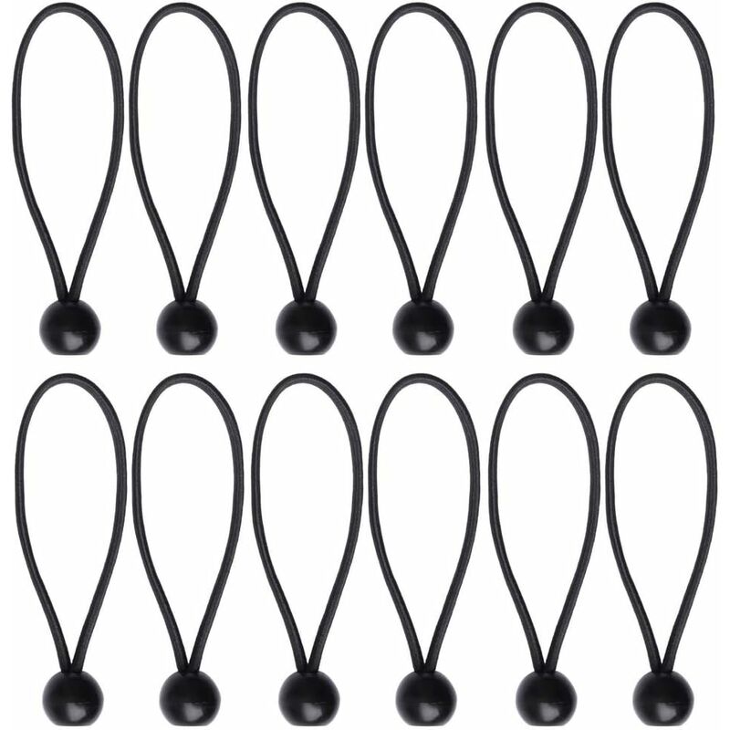 12 pcs Black Tarpaulin Bungees Balls Tarp Bungee Cord For Banner, Tarpaulins, Pavilions, Tents, Tent Bungee Hooks,