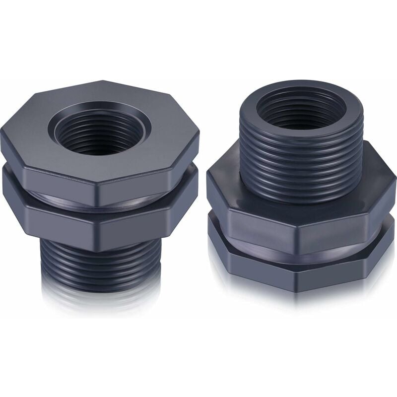 2-Piece Pvc Bulkhead Fitting For Rain Barrels, Aquariums, Water Tanks (3/4")