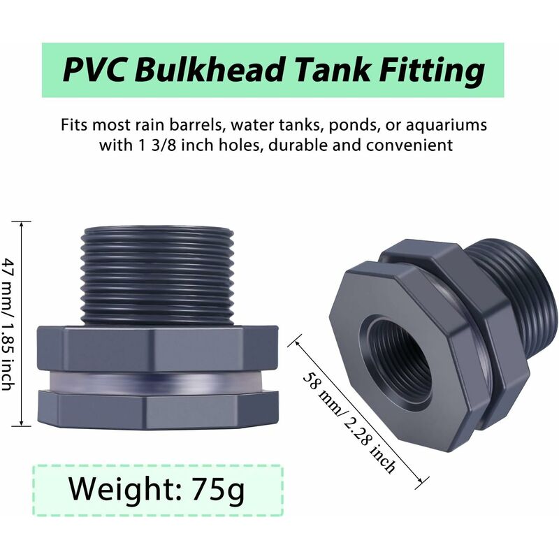 2-Piece Pvc Bulkhead Fitting For Rain Barrels, Aquariums, Water Tanks (3/4")