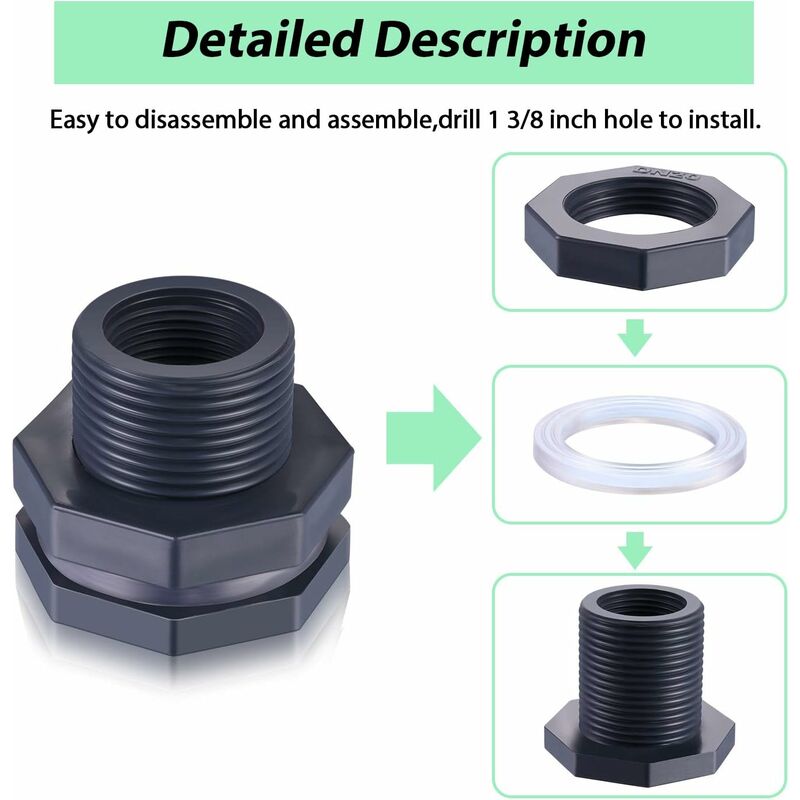 2-Piece Pvc Bulkhead Fitting For Rain Barrels, Aquariums, Water Tanks (3/4")