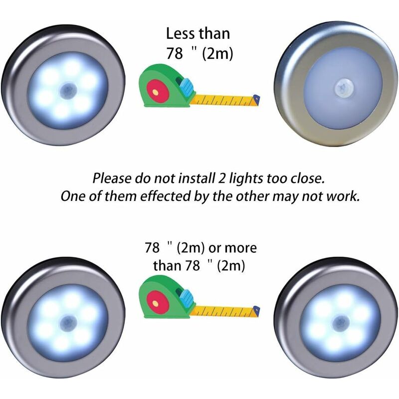 Wireless LED Motion Sensor Light For Closet, Stairs, Hallway, Kitchen, Bedroom (6 pcs) (Silver Shell (White Light)